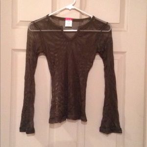 Olive Green Fishnet/Mesh Long Sleeve Top